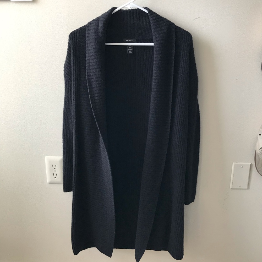 Halogen Long Ribbed Cashmere Cardigan